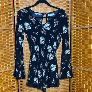 Hollister Black Floral Long Sleeve Shorts Romper